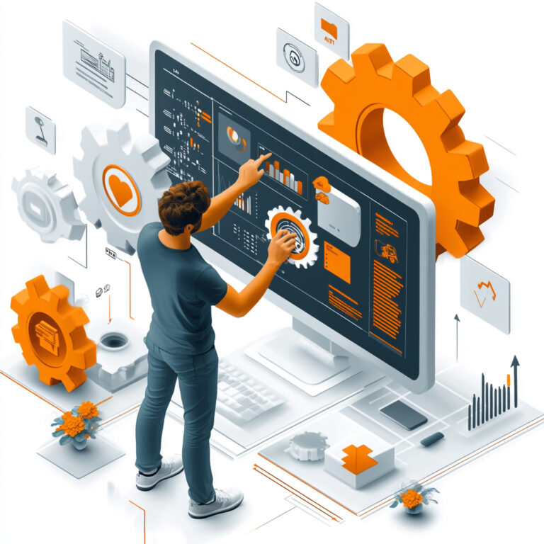 man-is-working-computer-with-large-screen-showing-man-pointing-large-object